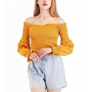 verge girl off the shoulder yellow crop top